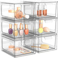 6 Pack Stackable Plastic Makeup Organizer Drawers, Acrylic Organizers, Clear Storage Bins with Pull-Out Handles for Vanity, Kitchen Cabinets, Pantry