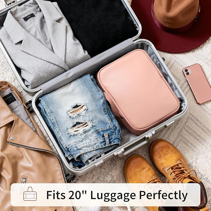 Large Travel Makeup Bag for Women with Luggage Sleeve and Reinforced Dual Handles, Featuring 10 Independent Elastic Brush Slots and 25 Pockets, Large Capacity Waterproof Cosmetic & Toiletry Organizer