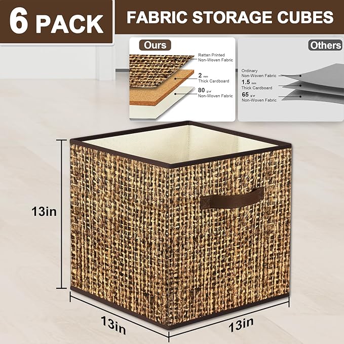 homyfort 11x11 Cube Storage Bins - Fabric Cubby Bins with Dual Handles, Collapsible Storage Organizer for Shelf, Closet, Nursery, Set of 6