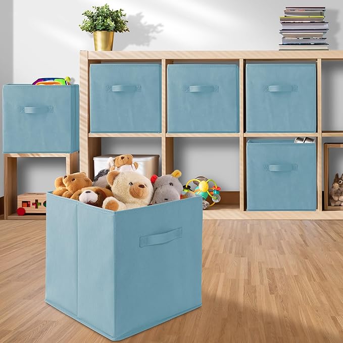 Casafield Set of 6 Collapsible Fabric Cube Storage Bins, Baby Blue - 13" Foldable Cloth Baskets for Shelves, Cubby Organizers & More