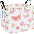 LANGYASHAN Square Storage Baskets Waterproof Canvas Children Laundry Nursery Hamper for Shelves Gift Baskets Toy Organizer Room Decor (Square Pink Butterfly)