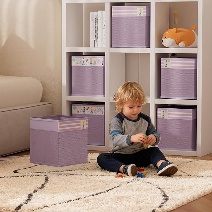 homyfort 11x11 Inch Storage Cube Bins, Fabric Cube Storage Organizer Baskets Box with Handles for Organizing Clothes, Toys, in Pantry, Closet Shelf, Nursery, Kids Room (Purple)