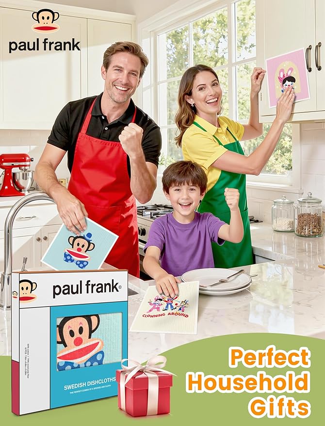 Paul Frank Swedish Dishcloths for Kitchen, 6 Pack Funny Swedish Dish Cloths Reusable Paper Towels, Super Absorbent Dish Cloths Washable Non-Scratch for Home Kitchen, Cellulose Sponge Cloths No Odor
