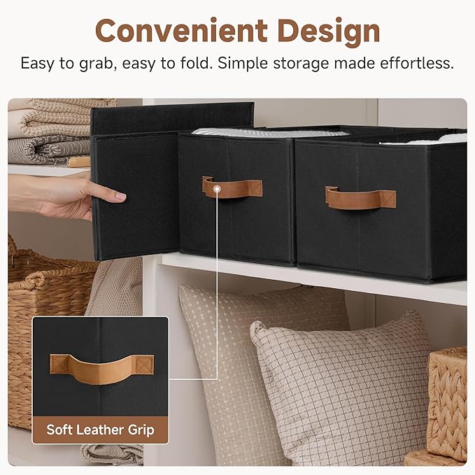 StorageWorks Storage Bins for Shelves, Closet Organizers and Storage Baskets, Fabric Clothes Organizer, Foldable Laundry Baskets, Black, 3-Pack, Large