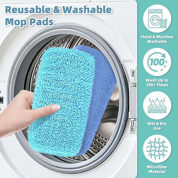 4 Pack Reusable Mop Pads Compatible with Swiffer Sweeper Mop (Normal and Deluxe), Microfiber Wet & Dry Sweeping Cloth, Reusable Washable Pads for Floor Cleaning (Blue, Not Include Mop)