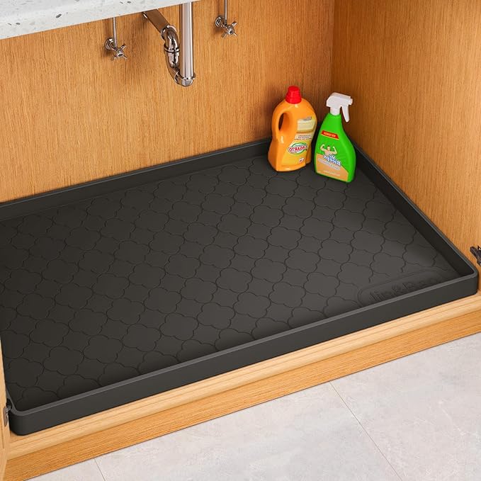 Jin&Bao Waterproof Under Sink Mat 31" x 22", Thick Silicone Mat Cabinet Protector for Kitchen and Bathroom, Shelf Liner, Home Organizer and Storage, Multipurpose Tray for Gadgets and Essentials