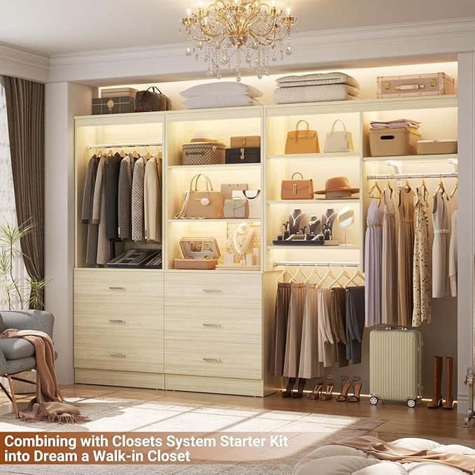 Aheaplus 23.6" Closet Drawers System, Wood Closet Organizer System with 3 Drawers, Modular Small Walk-in Closets Storage Unit, White Oak1 (23.6"L x 13.8" W x 71" H)