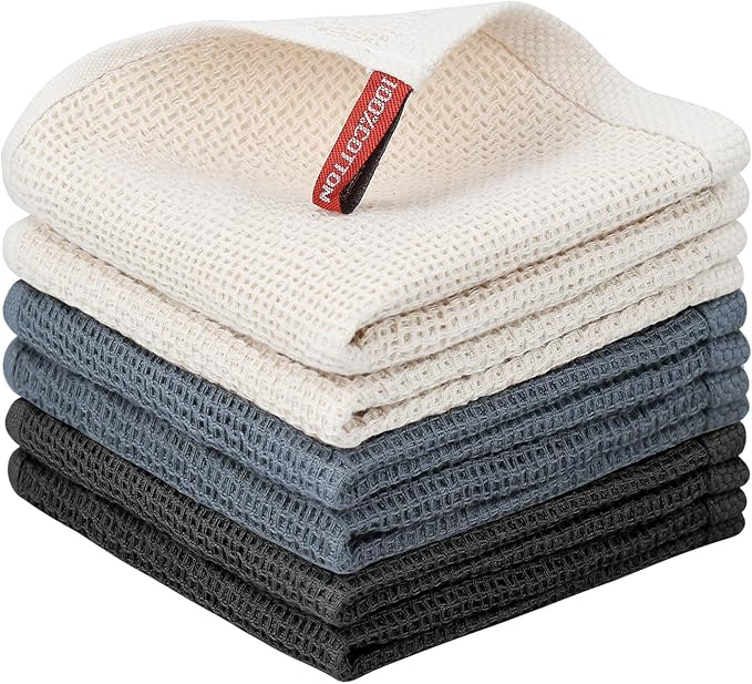 Nialnant 6 Pack Dish Cloths,100% Cotton Waffle Weave Kitchen Towels,Soft and Absorbent Kitchen Dish Rags, Dish Towels for Washing Dishes-12x12 Inches