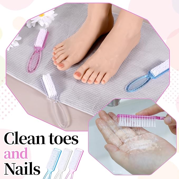 60 PCS Nail Scrubber Brush Set, Handle Grip Nail Brush Bulk Fingernail Scrubber, Pedicure Cleaning Brushes for Toes and Fingernails Cleaning, 3 Colors