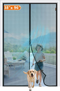 MAGZO Magnetic Screen Door Fit Door Size 38 x 96 Inch, Screen Size 40" x 97" Middle Open Fiberglass Mesh with Full Strip Black