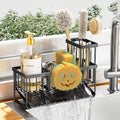Cisily Kitchen Sink Caddy Organzier with High Brush Holder, Sponge Holder for Sink, 304 Rustproof Stainless, Kitchen Countertop Soap Dispenser Organizer (Black With Smiley Face Holder, 9.25″)