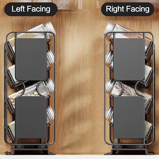 Spice Rack Organizer Drawer Cabinet: Pull Out Spice Seasoning Organization with 20 Jars - Facing Left or Right with Labels and Chalk Maker 4 Tier Slide Out Kitchen Storage for Countertop Wall Mount