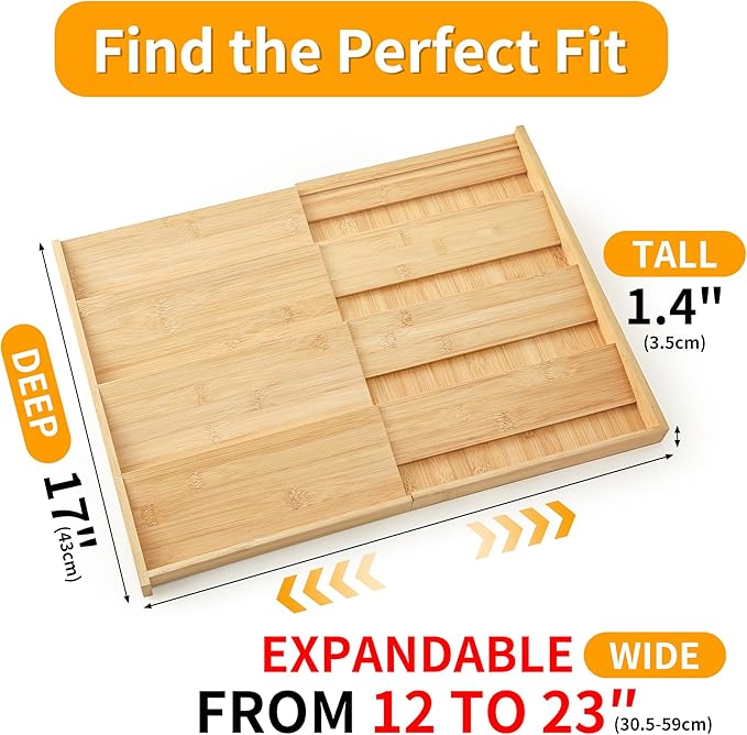 QUEENKAY Expandable Bamboo Spice Drawer Organizer, 4 Tier Spices Rack for Cabinet, Kitchen Seasoning Organization Storage Insert (Jars Not Included, From 12" to 22" Wide)