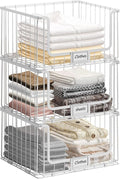 3-Tier Stackable Closet Organizers and Storage Shelves, Clothes Shelf Organizer Basket Bins for Closet Organizer System, White