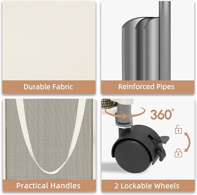 STORAGE MANIAC Laundry Hamper with Wheels, 90L (23.7 Gal) Large Tall Rolling Laundry Basket with Removable and Washable Liner Bag, Aesthetic Dirty Clothes Hamper for College, Dorm, Off-white