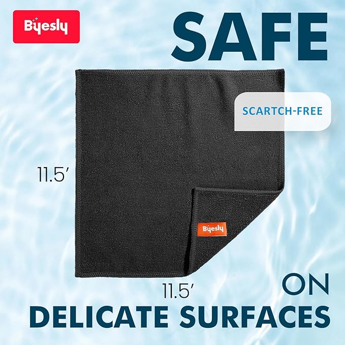 Microfiber Cleaning Cloth, 11.5x11.5 Microfiber Towels for Cars, Dishes & House, for Detailers, Chefs & Efficient Home | Scratch-Free, Lint-Free, Ultra Absorbent(Black)