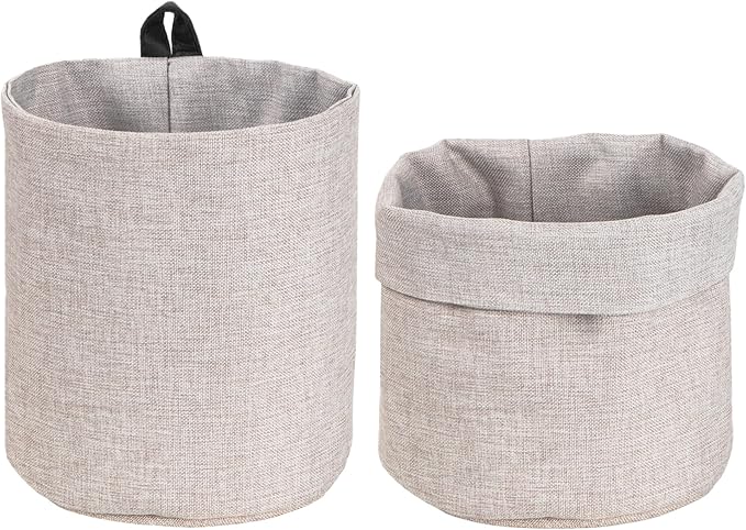 Bigso Box of Sweden Soft Hang Around Hanging Storage Basket Small | for Organizing Everyday Necessities | Collapsible Wall Hanging Storage Basket for Closets | 6.7" x 6.7" | Small | Beige