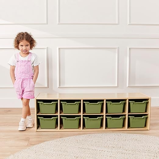 ECR4Kids Scoop Front Storage Bins, Multipurpose Organization, Fern Green, 10-Piece