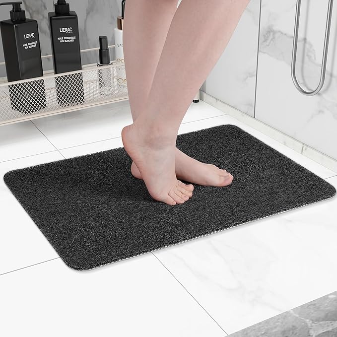 Hargiis Non-Slip Bathtub Mat, Anti Slip Shower Mat, Fast Drying Bathtub Mats, Foot Scrubber Mat, Anti Slip Mat for Tub, Floor, Bathroom, Kitchen, Home, Hotel (Black 24"×16")