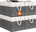 Storage Bin,Collapsible Storage Basket For Organizing,Large Storage Boxes With Rope Handles,Storage Containers,White & Black,4 Pack