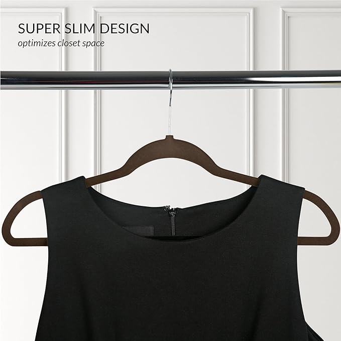 Simplify Slim Velvet Clothes Hangers | 100 Pack | Non-Slip | Shirts | Suit | Pants | Dresses | Garments | Closet Storage & Organization | Durable | Chocolate
