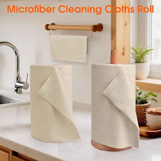 CHAUNCEY HOME Microfiber Cleaning Cloth Roll - 100 Pack Tear Away Microfiber Paper Towels, Reusable, Washable, Scratch-Free, Kitchen Towels for Car, Home, Kitchen, Glass, Dishes(Desert Gold)