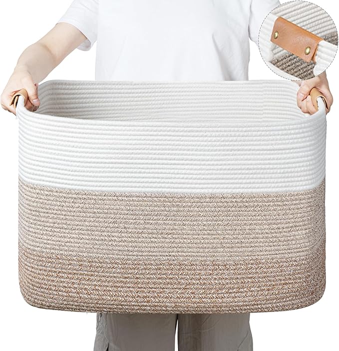 danpinera Rectangle Blanket Storage Basket, Large Blanket Basket Living Room, Nursery Nin for Toys, 50 L Large Woven Storage for Toy Organizing & Laundry, 18.11’’*14.17’’*11.81’’, Gradient Brown