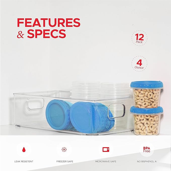 Tafura 4 Oz. Small Containers with Lids [12 Pack] Snack Containers with Twist Top Lids | Condiment Storage for Puree, Snacks, and More | Reusable Small Plastic Food Storage, BPA Free