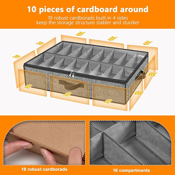 homyfort Under the Bed Shoe Storage Organizer for Closet, Extra Large Underbed Shoe Container, 2 Pack Fits 32 Pairs