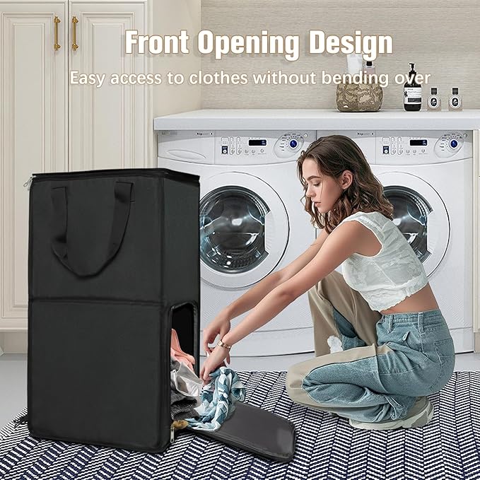 Bukere Extra Large Rolling Laundry Basket with Removable Wheels & Zipper Lid, Freestanding Laundry Hamper, Collapsible bag for Clothes Storage, Wheeled Cart for College Dorm Apartment Laundry Room