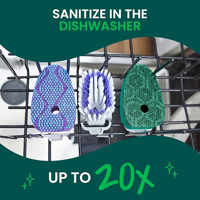 Scotch-Brite Odor Resist Soap Control Dishwand Brush, Non-Scratch Cleaning Brush with Scraper, Stands Upright, 4-Pack