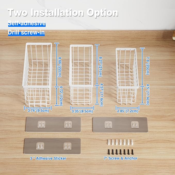 3 Pack Adhesive Cabinet Door Organizer, Lid Organizers Inside Cabinet Food Container/Tumbler Lid Organizer and Storage Cup Lids Holder for Kitchen & Bathroom Wall Mounted(White)