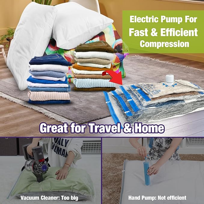 Vacuum Storage Bags with Electric Pump, Vacuum Seal Bags for Clothing, Pillows, Blanket Bedding Comforters, 20 pack