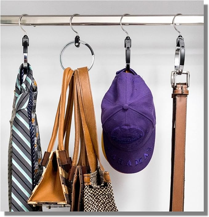 Rolly Hanger® Closet Space Saver – Premium Rotating Aluminum Organizer for Belts, Ties, Hats & Handbags – Heavy Duty 360° Swivel – Declutter & Maximize Storage (1 Pack)