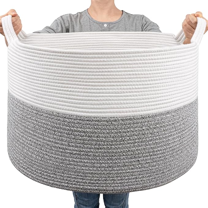 Goodpick Extra Large Rope Basket, 83L Blanket Basket Living Room, Baby Toy Storage, Woven Storage for Clothes, Big Toy Bin for Kids Organizer, 21.7 x 13.8 inches