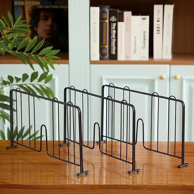6 Pcs 18" W x 9" H Wire Shelf Divider Chrome Plated Steel Wire Rack Divider for Shelving Metal Accessories for Bathroom Kitchen Office Pantry Room Storage Organization, Black