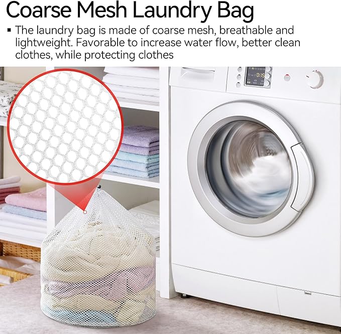 3Pcs Laundry Mesh Wash Bags, Drawstring Net Laundry Bag for Washing Machine, Mesh Laundry Wash Bags for Home Dorm Hotel Travel Use