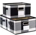 PRANDOM Large Collapsible Storage Baskets for Closet [3-pack] Decorative Fabric Storage Bins Cubes with Leather/Metal Handles for Shelves Bedroom Living Room Black and White Grid (14.9x9.8x8.3 Inch)