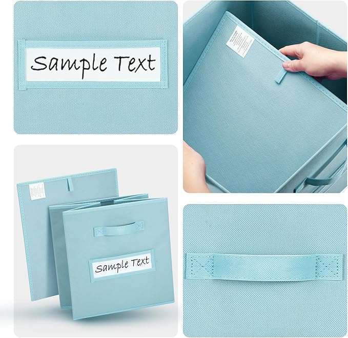 artsdi 11x11 storage cube bins (Set of 10) Foldable Fabric storage cubes with 10 Labels Window Cards & a Pen,11 inch cube storage bin,Closet Organizers for Shelves,Cubby Organizer Boxes,Blue