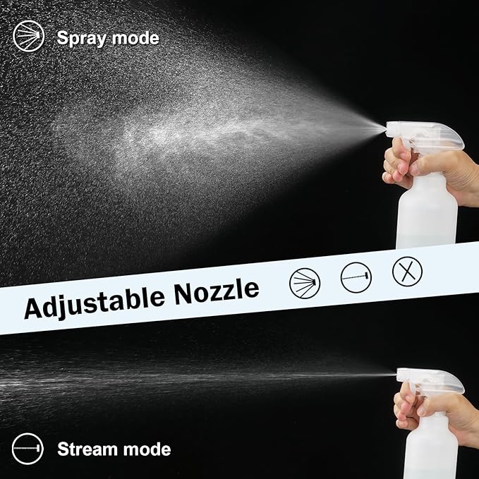 Spray Bottles 16.9oz HDPE Spray Bottle for Hair Mist/Stream Empty Heavy Duty Refillable Containers for Cleaning Solutions, Plants, Vinegar 2 Pack (White, 16.9oz)