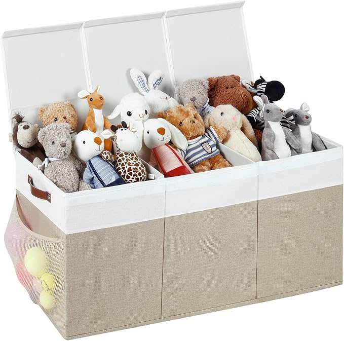 Extra Large Toy Chest,Foldable Storage Box,Large Storage Bins With Lids,Suitable for living rooms,studies,bedrooms(40"X18"X14",White & Beige)