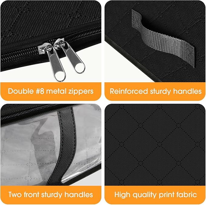 StorageRight Under Bed Storage Bins, 6-Pack 40L Foldable Fabric Storage Bags with Transparent Window, Breathable Organizer for Clothes/Blanket/Comforter/Quiltr, Black