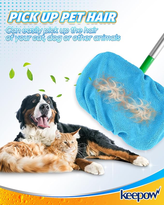 KEEPOW Reusable Dry Sweeping Cloths Microfiber Wet Pads Refill Compatible with Swiffer Sweeper Mop, Machine Washable Sweeping Mop Pads for Use on All Floors - Stone, Hardwood, Laminate & Tile (6 Blue)