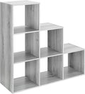 Whitmor 6 Cubes Bookshelf, Freestanding 6 Cube Stepped Etagere Bookcase, L Shaped Ladder Corner Open Bookshelf, Wood Storage Display Shelf for Living Room Home Office, 11.7"L x 35.6"W x 35.6"H, Gray
