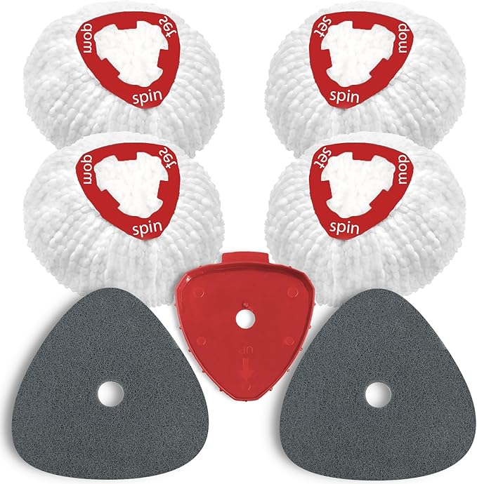 7 Pack Spin Mop Replace Head for O Cedar EasyWring 1 Tank, Includes 4 Microfiber Mop Replacement Refill, 2 Prone to Foaming Scrubber Sponge Brushes & 1 Connector for Kitchen, Bathrooms, Glass