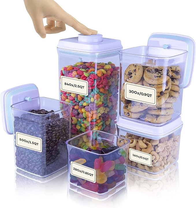 Bop Top | Airtight Meal Prep Containers with Lids | Food Storage Container Sets | Snack and Overnight Oats Fridge Organizer | Pantry and Kitchen Organization | Set of 5