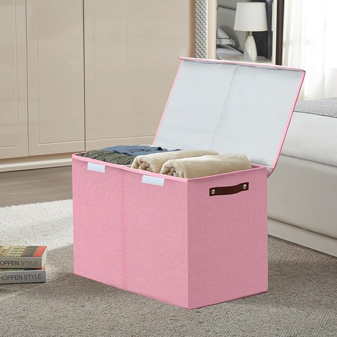 Large Toy Storage Box with Lids, Collapsible Sturdy Baby Storage Organizer Chest Bin Basket for Kids, Boys, Girls, Playroom, Nursery, Bedroom, Closet 25"x13"x16" (Pink)