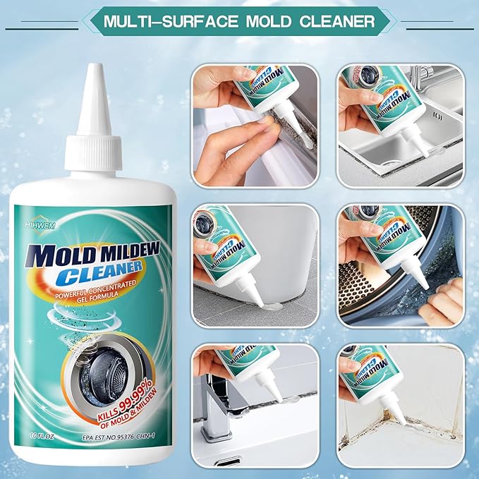 MoldStain Remover Gel, Washing Machine Seal Cleaner for Front Load Washer, Tiles Grout Cleaner Bathroom Cleaning Home Kitchen Sinks Caulk Cleaning, 10 Oz