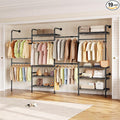 Closet Organizers and Storage, 4-Row Heavy Duty Clothes Rack for Hanging Clothes, Wall Mounted Closet System with 4 Telescopic Rods, 2 Fixed Rods, 5 Hooks, 8 Shelves for Wardrobe, Bedroom, Small Space
