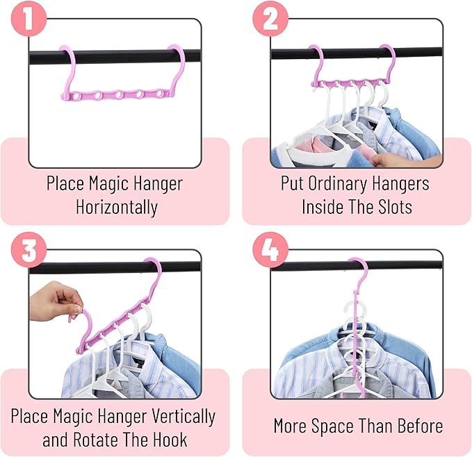 Mr. Pen- Space Saving Hangers for Clothes, 8 pcs, Playful Pop Colors, Plastic Multi Clothes Hangers Space Saving, 5 Slots, 360° Rotating Hooks